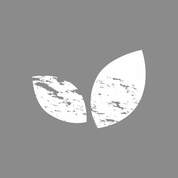 Two white textured leaves on a gray background, suggesting nature or sustainability, as a logo element.